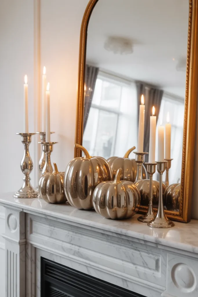 Glam Fall Fireplace with Metallic Accents