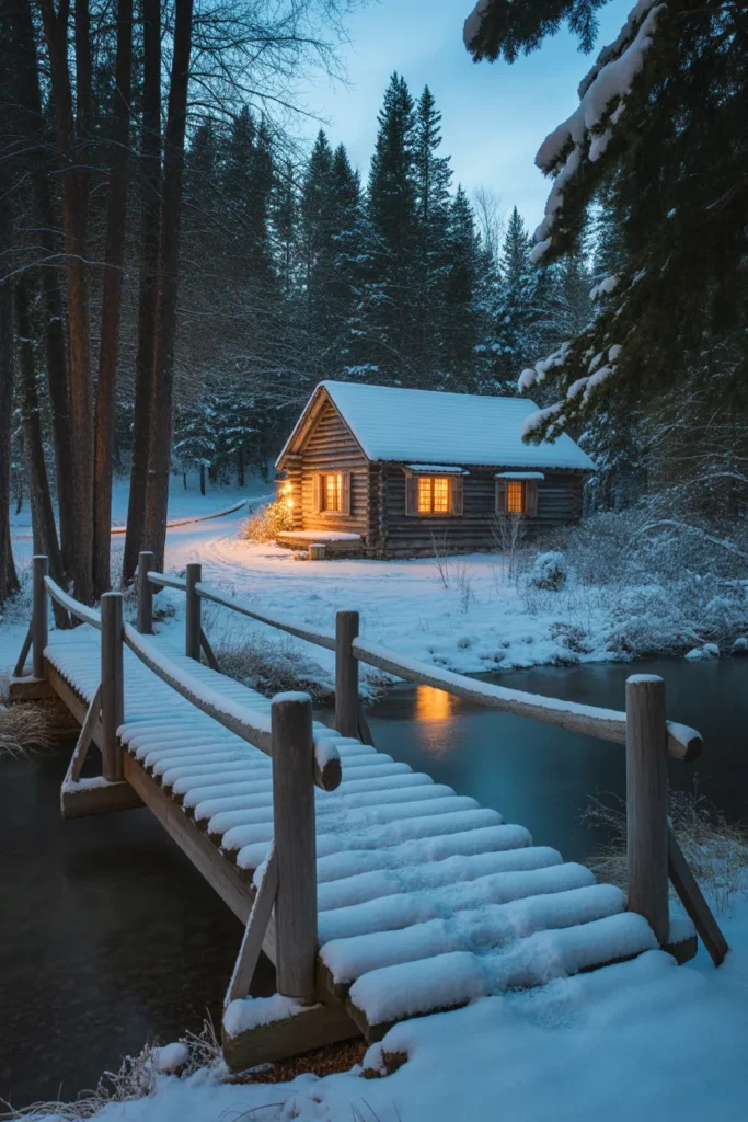 Cabin with Wooden Bridge Entrance
