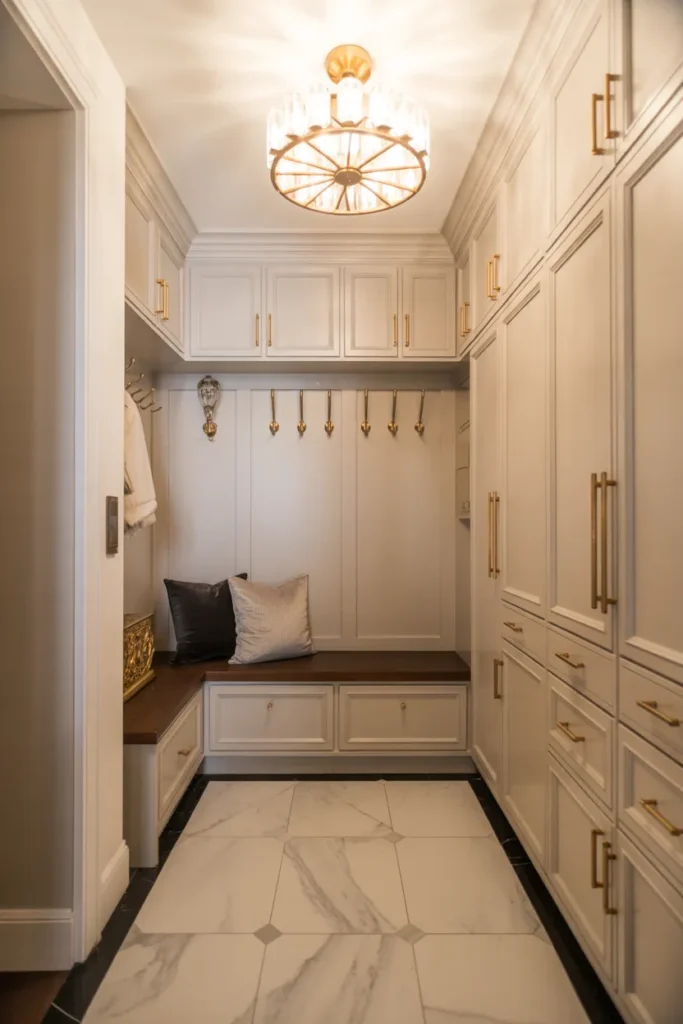 Luxe Marble & Gold Mudroom