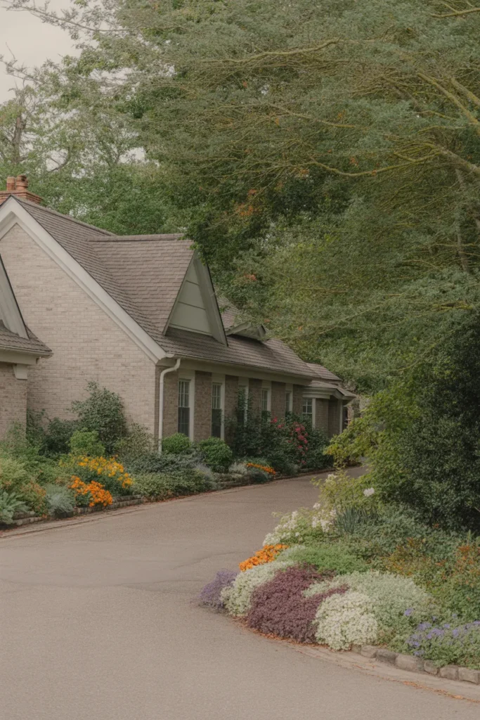   Driveway Framed with Flower Beds