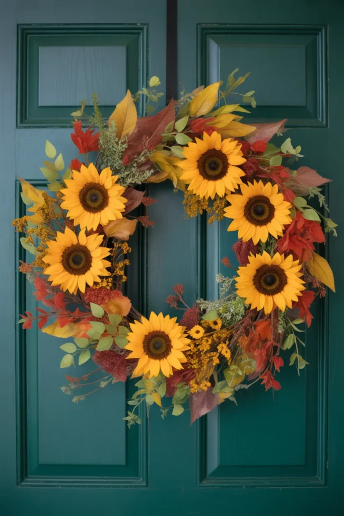 Golden Sunflower and Leaf Wreath