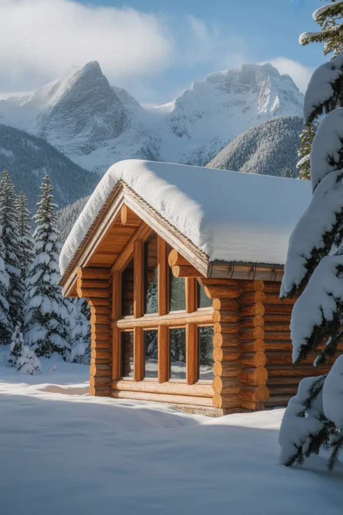 Large Log Cabin with Mountain Backdrop