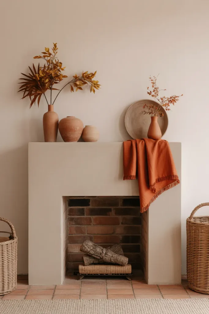 Warm Terracotta Fireplace Décor