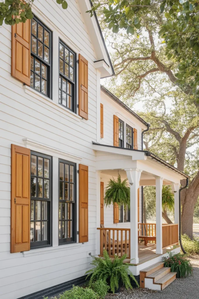   Farmhouse Exterior with Black Window Frames