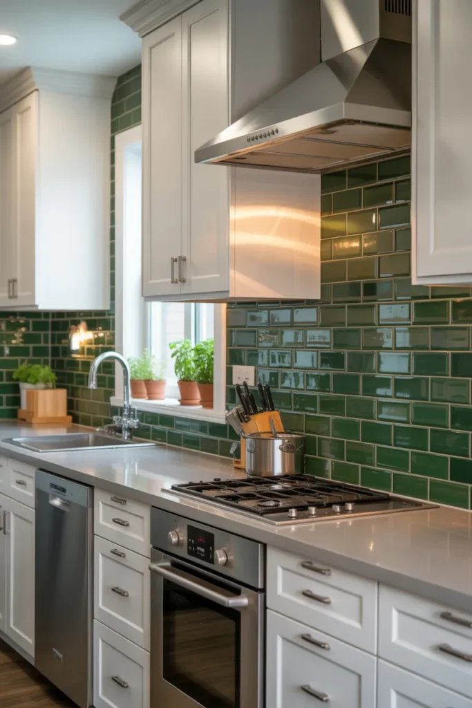 Green Subway Tile Accent Wall