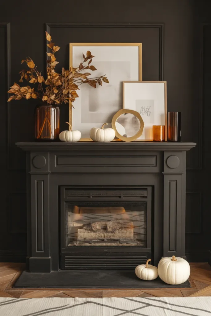 Modern Black Fireplace with Autumn Glow