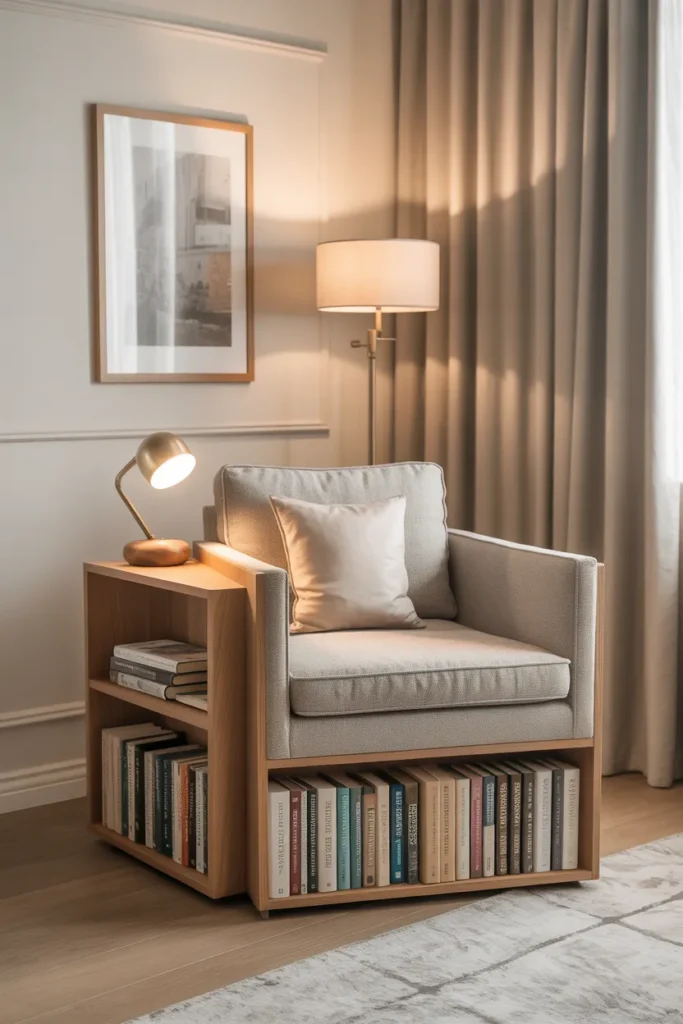   Small Reading Chair with Side Shelf