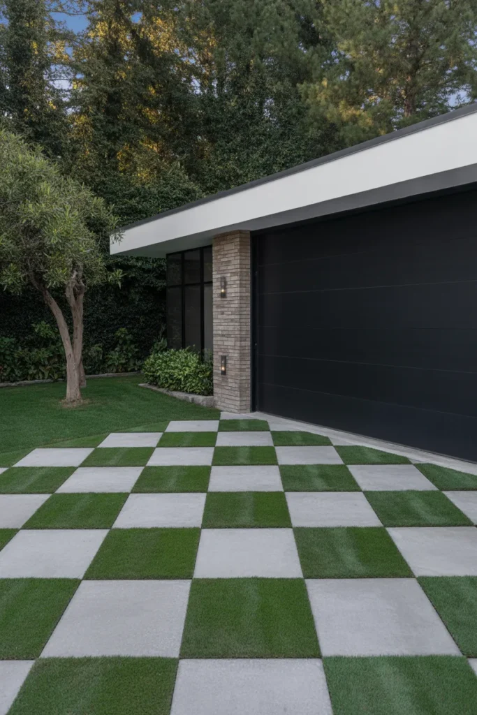  Driveway with Checkerboard Pattern