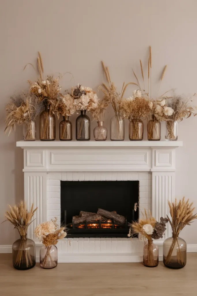 Nature-Inspired Fireplace with Dried Florals