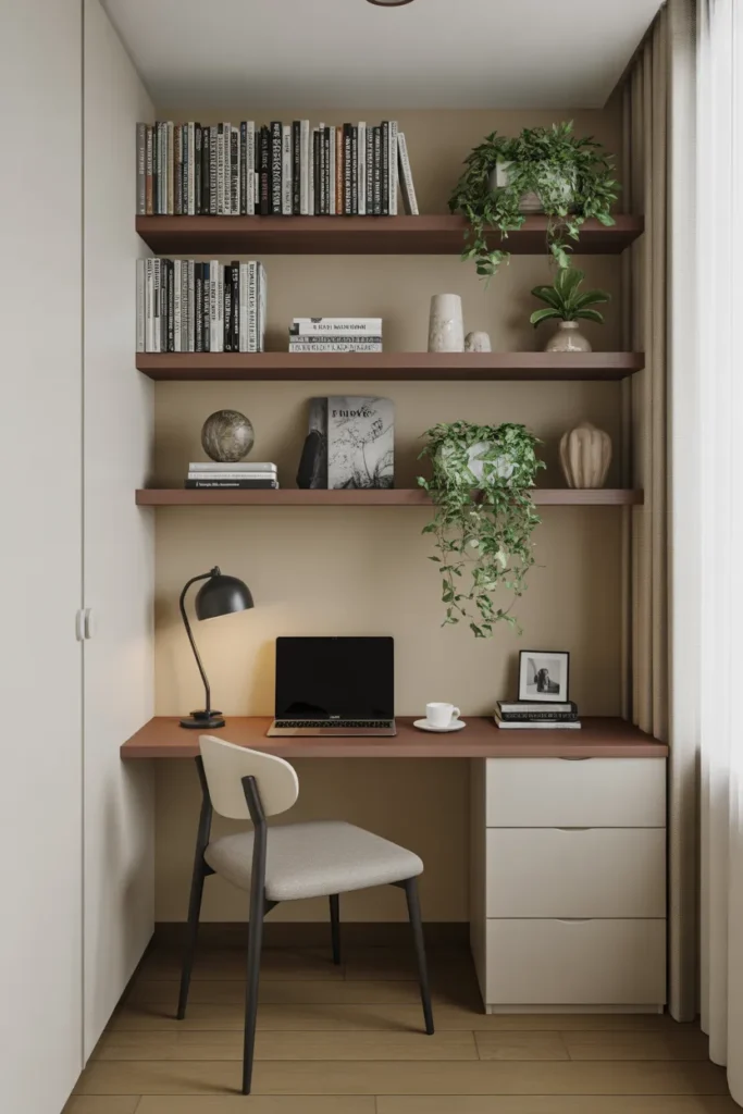 Corner Study Nook with Floating Shelves