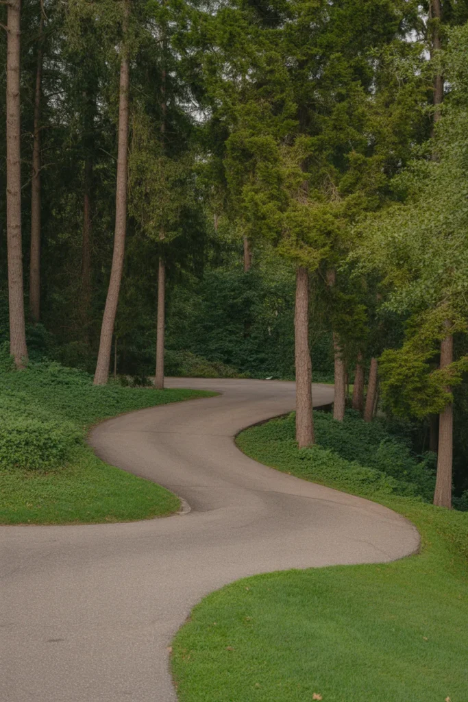  Curved Driveway Through Lush Landscaping