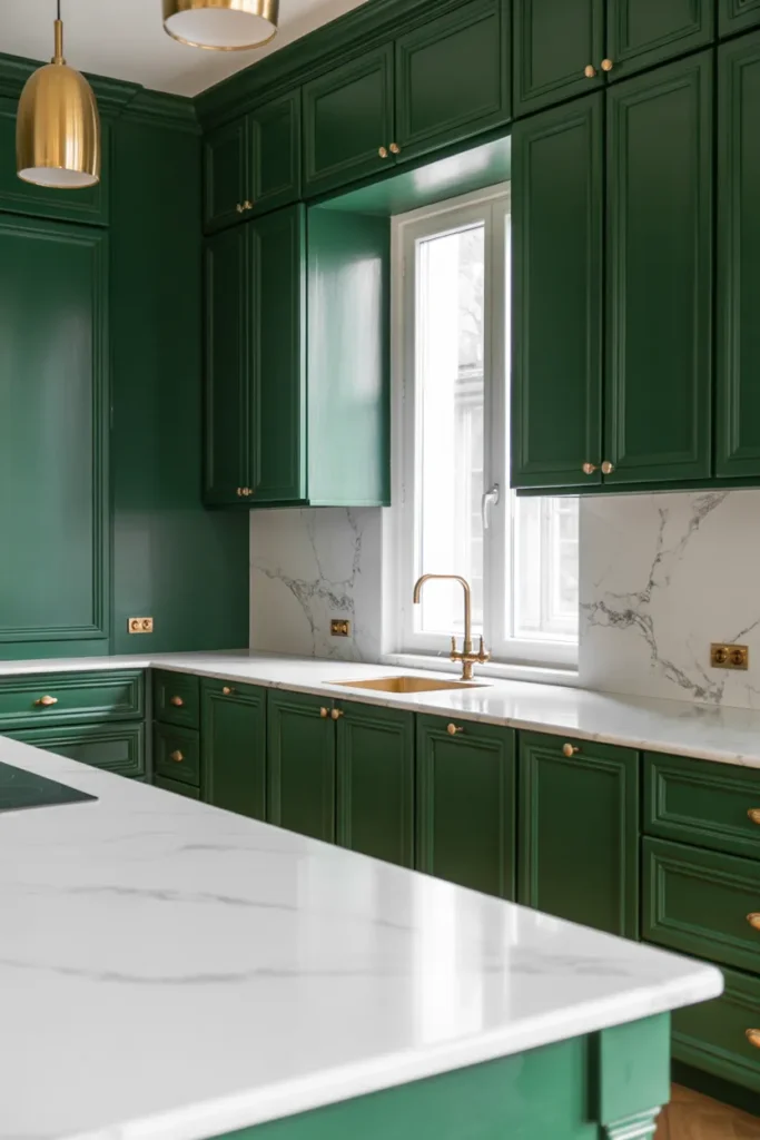 Emerald Green Cabinetry with Marble