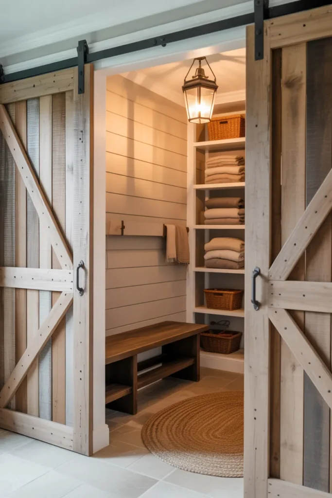  Modern Farmhouse Mudroom with Sliding Barn Doors