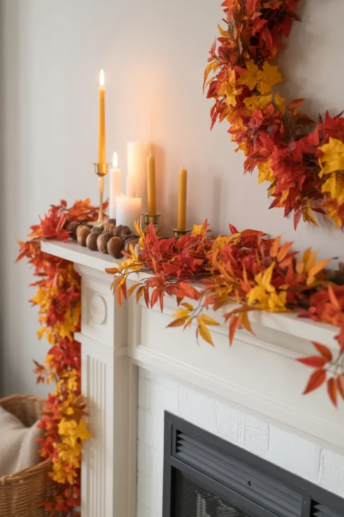 Bold Mantel with Colorful Fall Leaves