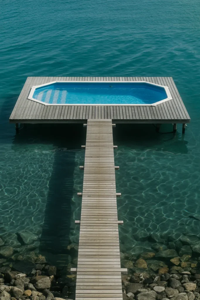  Pool with Floating Deck Pathway