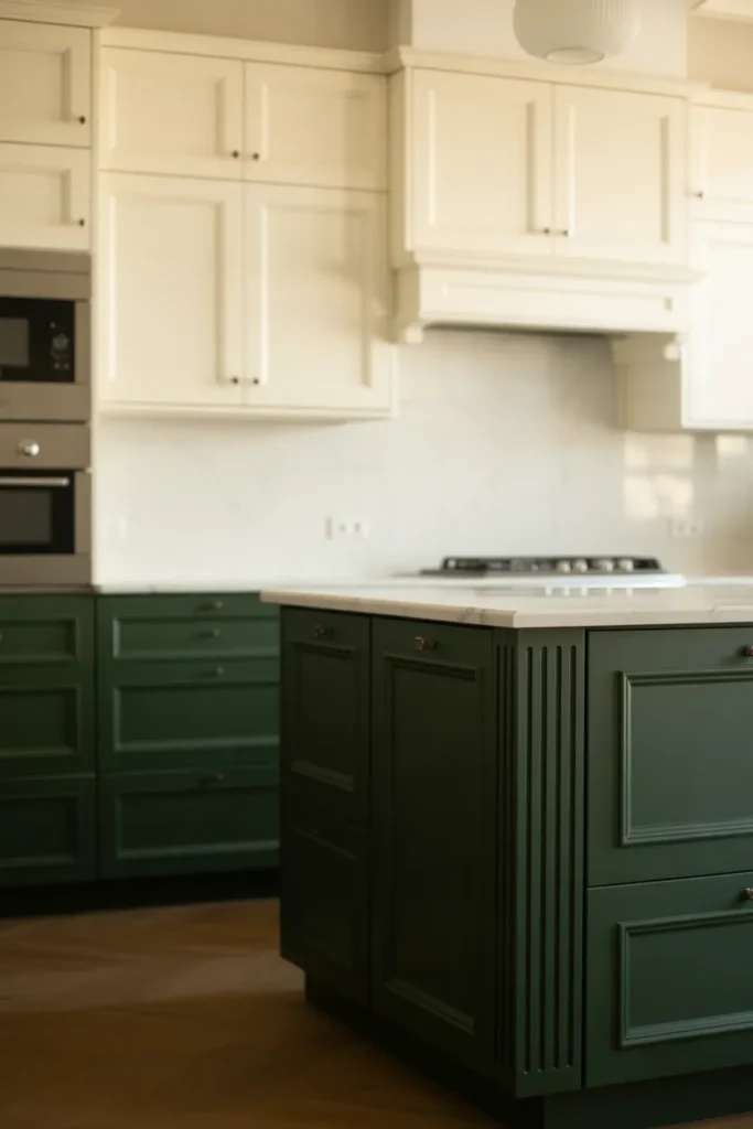 Dark Green Cabinets with Light Accents