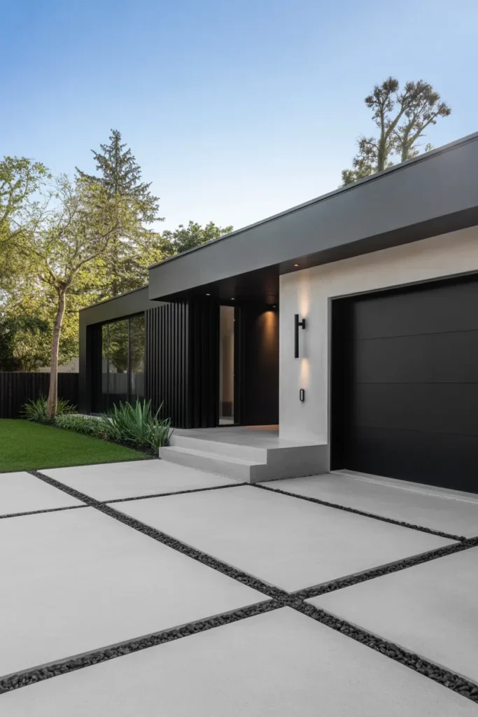  Minimalist Concrete Driveway with Black Accents
