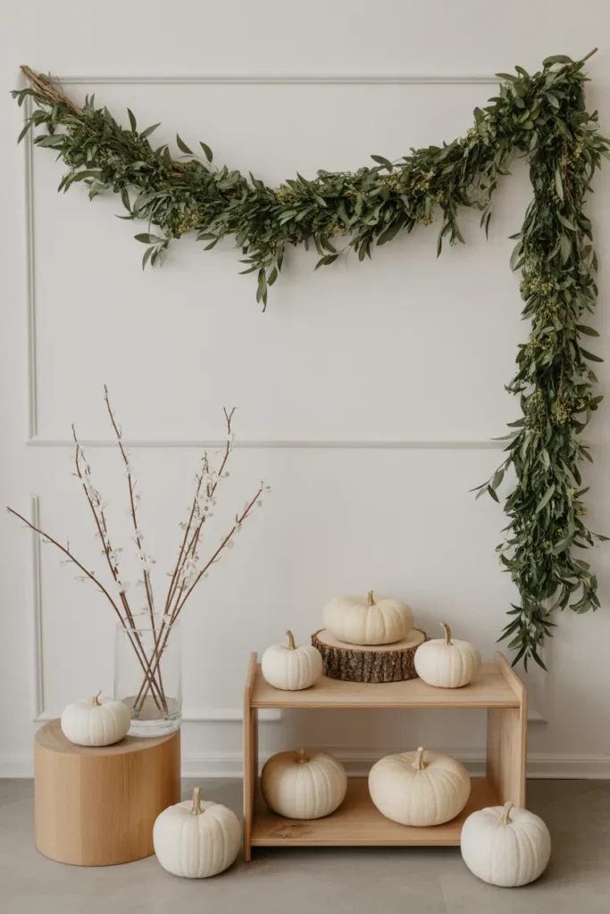 Simple Greenery and Pumpkins