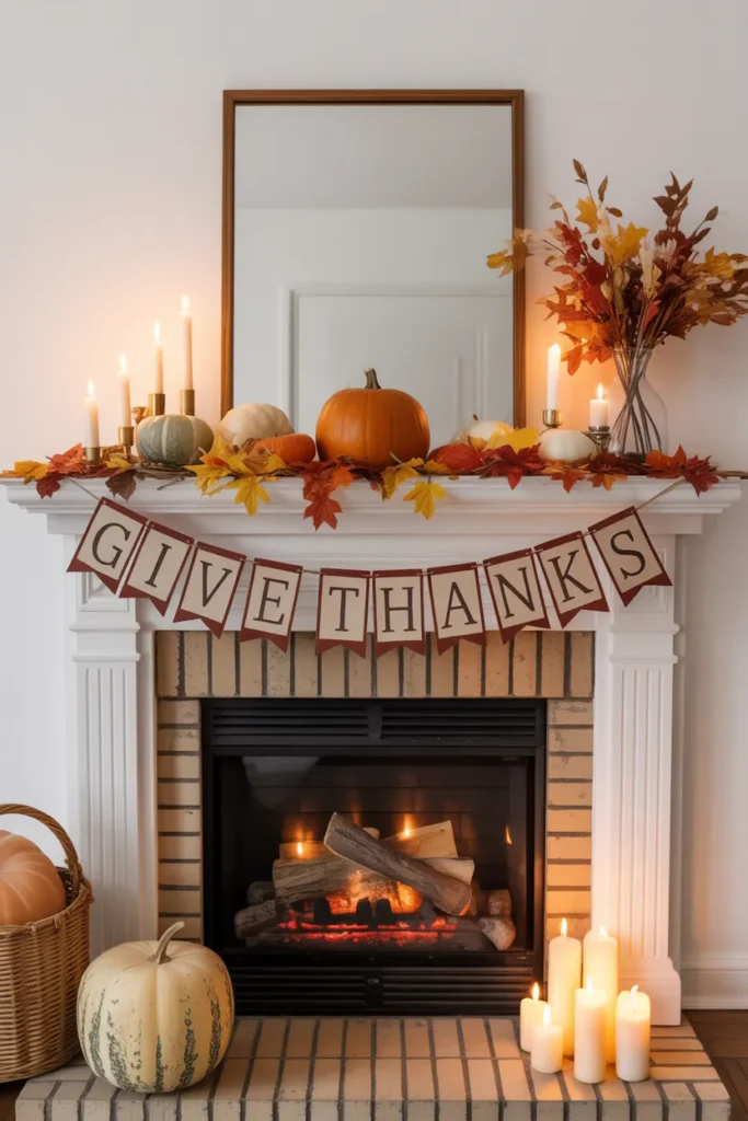Thanksgiving-Inspired Fireplace Display