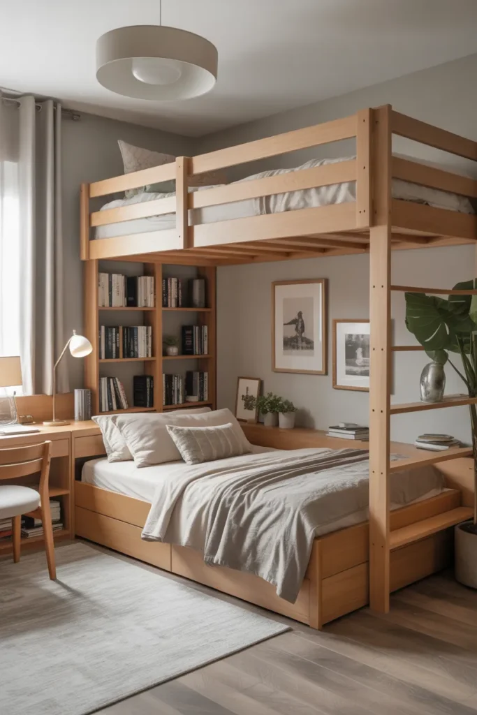  Loft Bed with Bookshelves