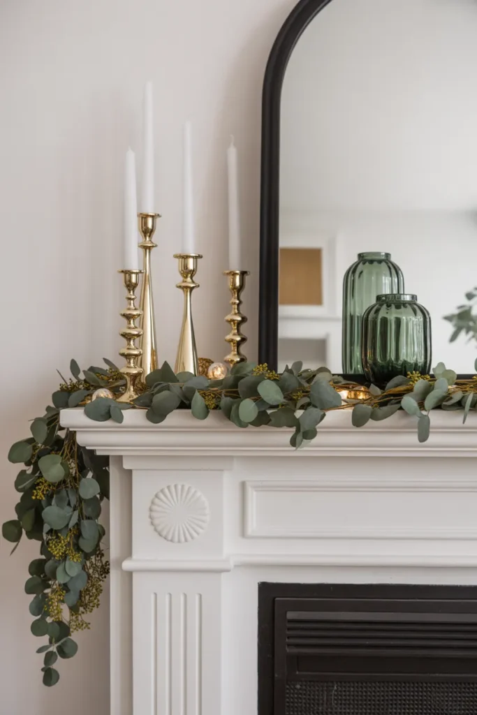 Elegant Mantel with Gold and Green Accents