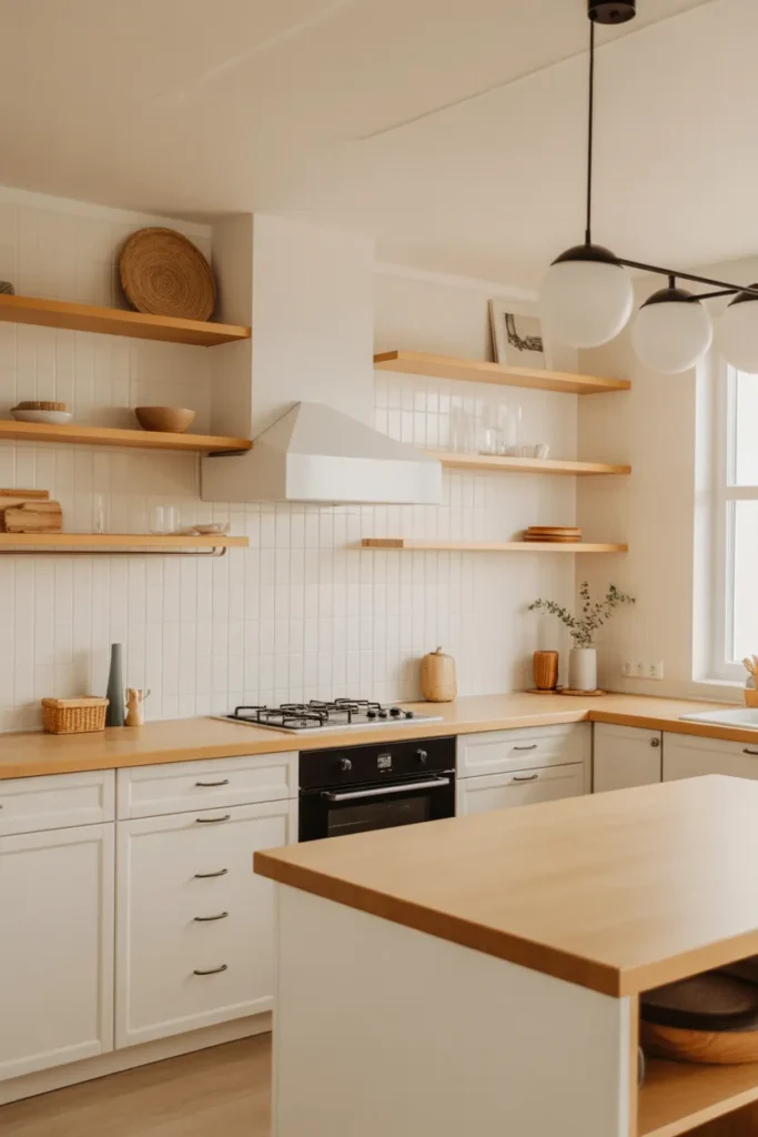 Sleek White Kitchen with Wood Accents