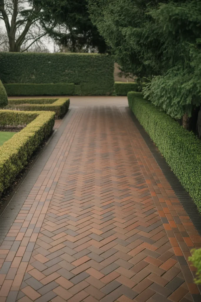  Brick Driveway with Herringbone Pattern
