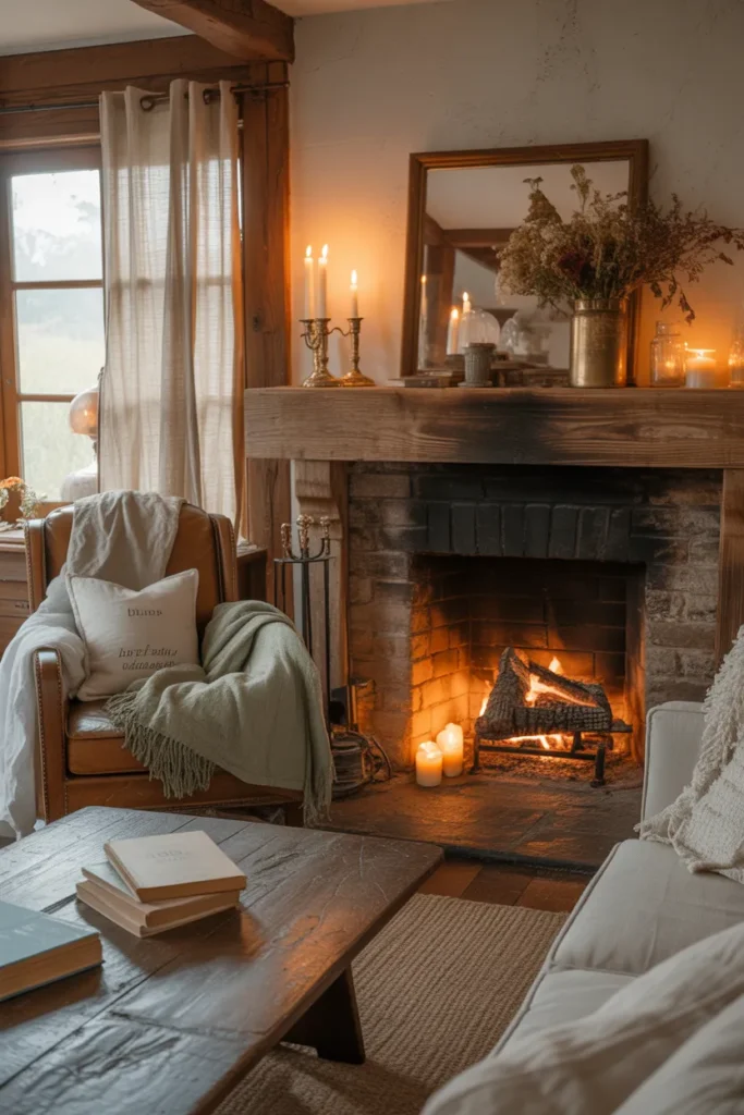 Rustic Fireplace with Stone Accents