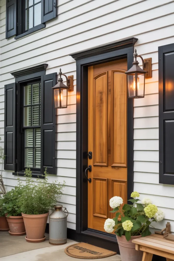  Farmhouse Exterior with Natural Wood Front Door