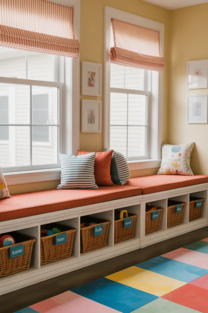 Playroom with Built-In Storage Benches