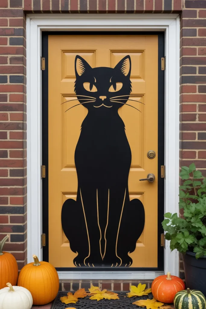 Black Cat Silhouette Door Art