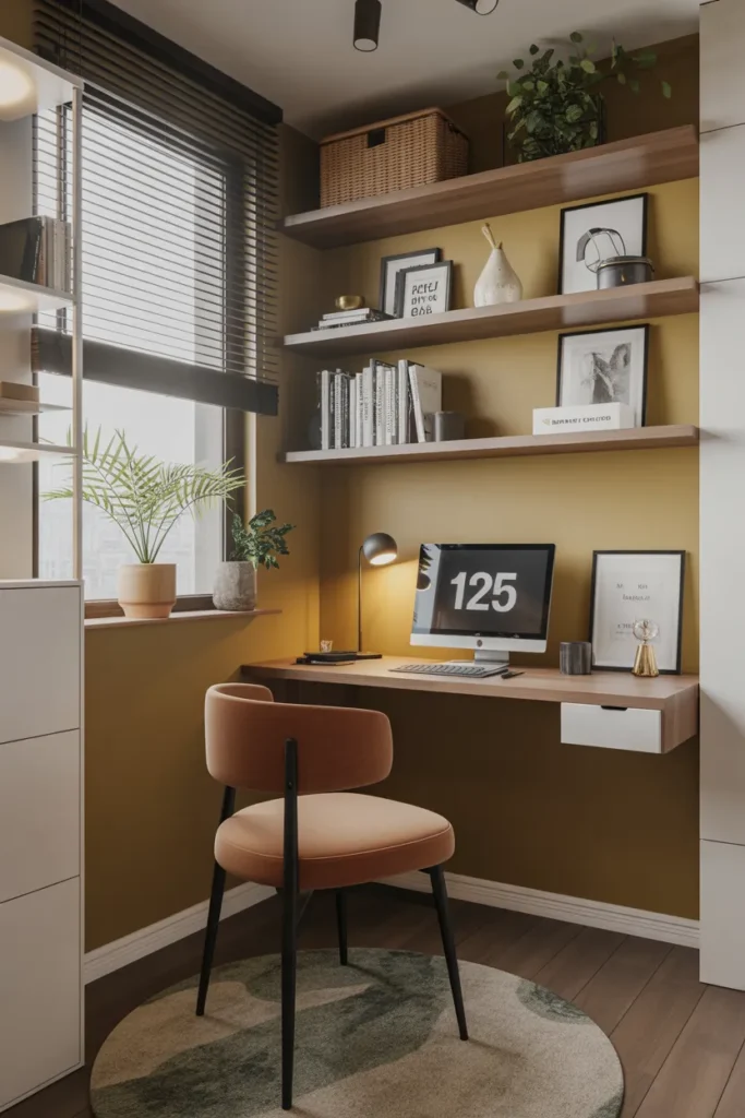 Compact Corner with Floating Shelves