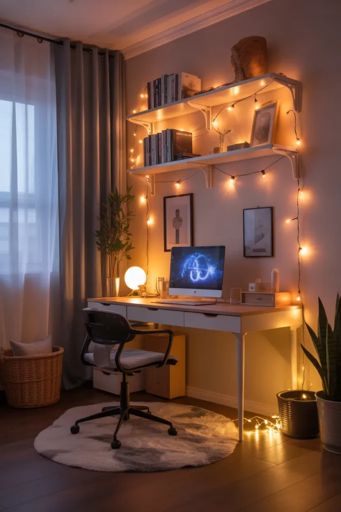 Cozy Study with String Lights