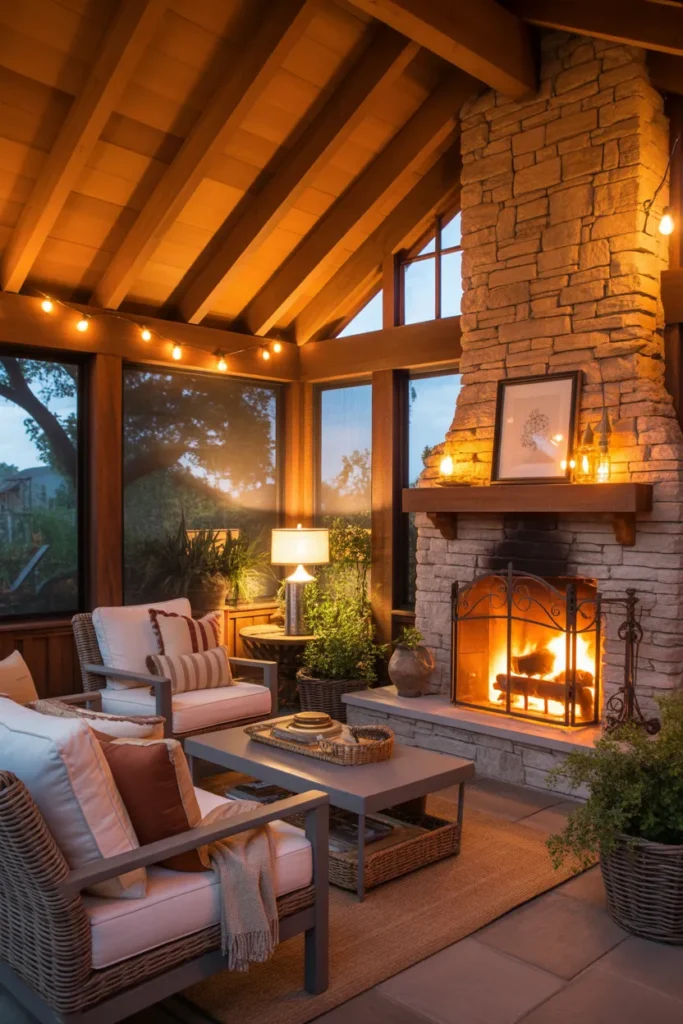  Screened Porch with Outdoor Fireplace