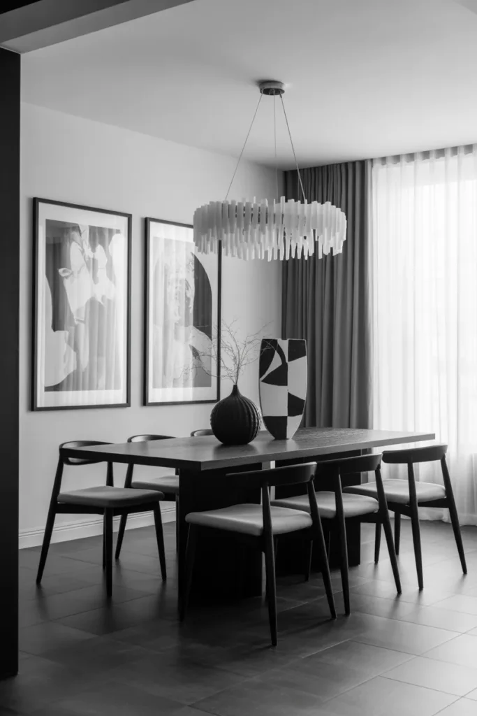   Black-and-White Dining Room with Chic Contrast