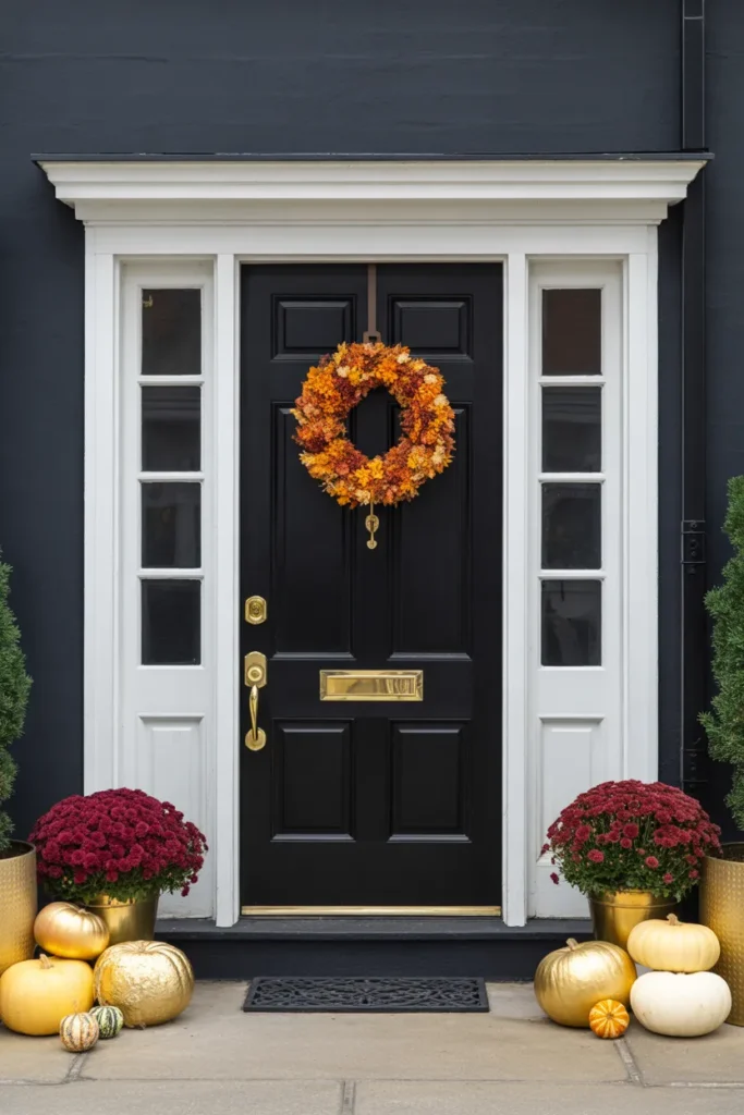 Classic Black Door with Bold Autumn Accents