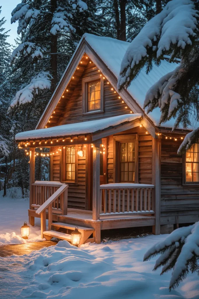 Cozy Cabin with Twinkling String Lights
