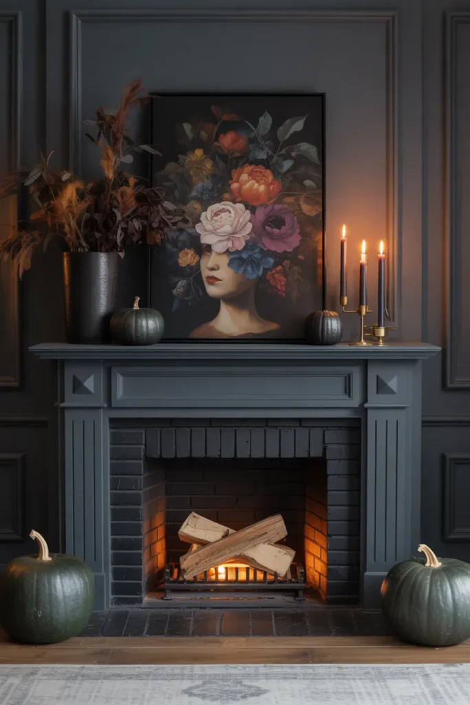 Moody Fall Fireplace with Dark Tones