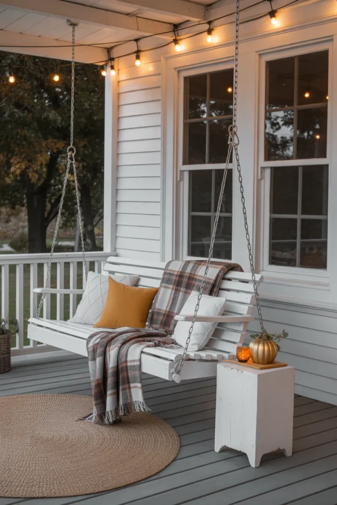 Cozy Porch Swing with Autumn Throws