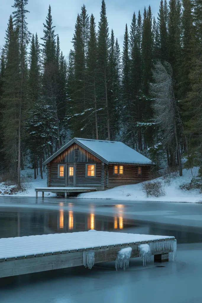 Lakefront Cabin with Snow-Dusted Dock