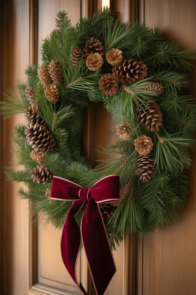 Evergreen & Pinecone Wreath with Bow