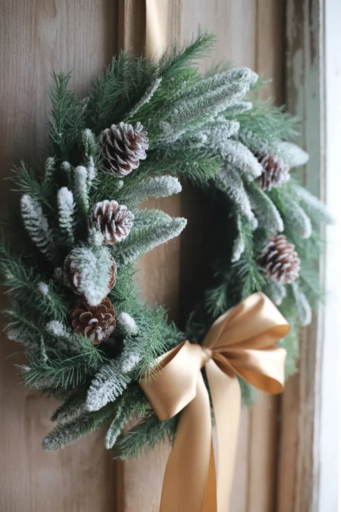 Frosted Pinecone & Ribbon Wreath