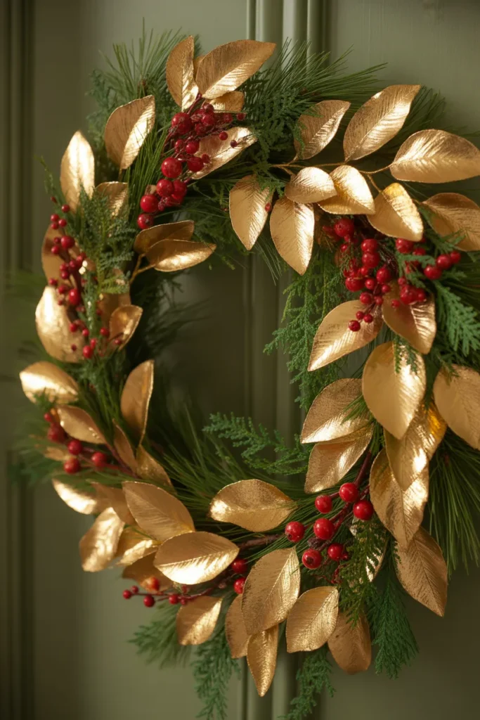 Gold Leaf & Red Berry Wreath