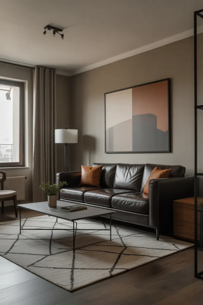 Sleek Leather Sofa in the Living Room