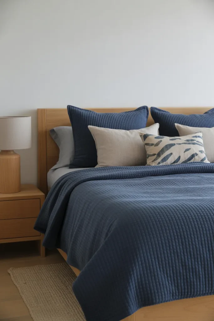 Navy Bedroom with Light Wood Tones