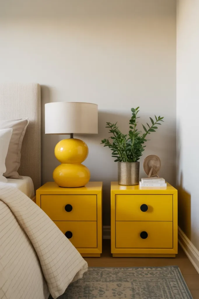Lemon Yellow Nightstands for Bold Contrast