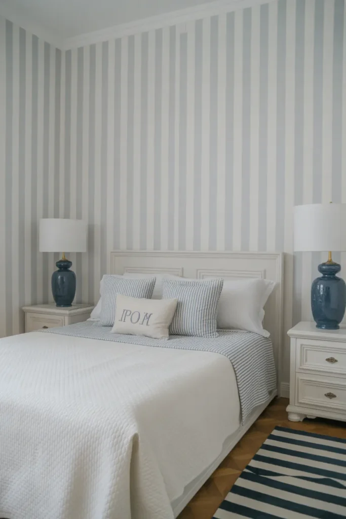 Blue Striped Walls for Subtle Texture