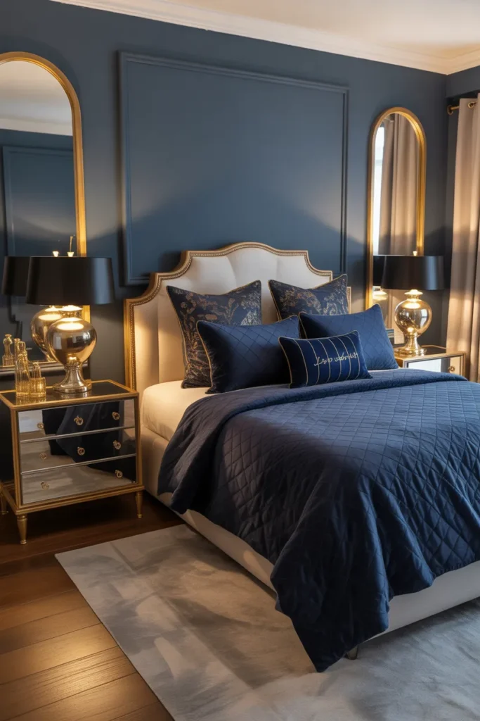  Navy Bedroom with Brass Accents