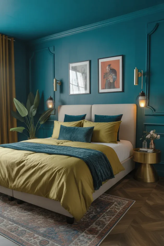 Peacock Blue & Olive Green Artful Drama