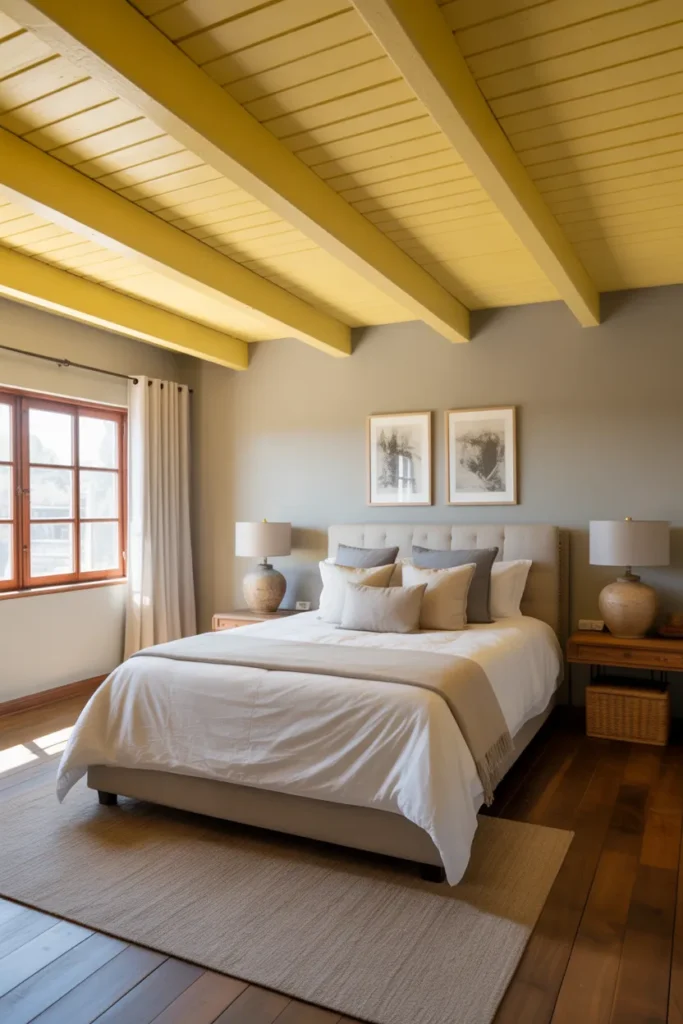 Yellow Ceiling Beams for Rustic Charm